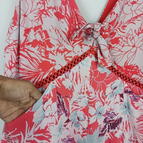 FREE PEOPLE Voile Santiago orange Boho Romper Floral Print Size Medium Women's - Picture 4 of 8